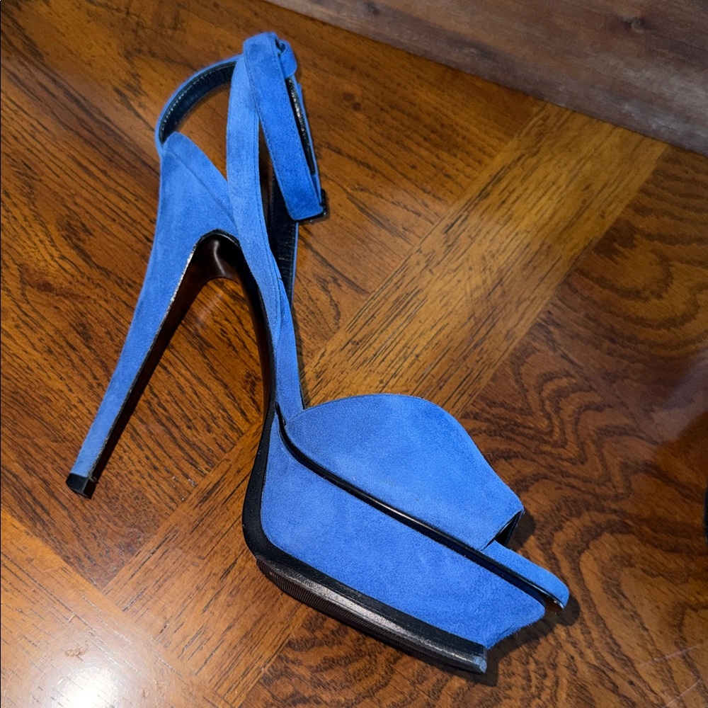 💙 SAINT LAURENT Kid Scamosciato Tribute 105 Open Toe Platform Sandals size 37 💙 - Picture 7 of 14